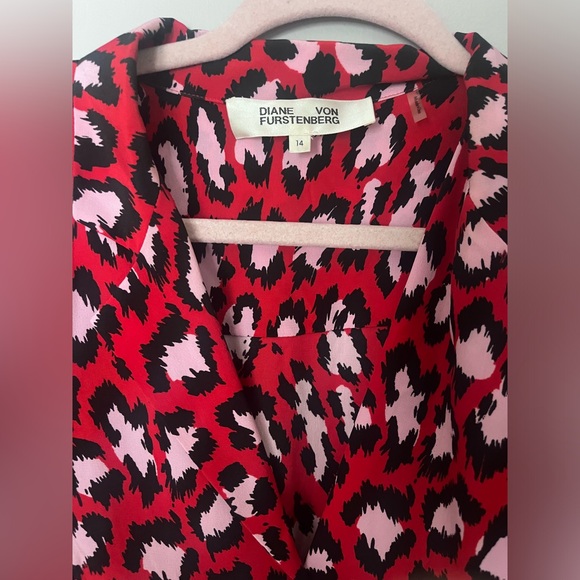 Diane Von Furstenberg collar silk button down midi dress leopard belted DVF - Picture 2 of 5